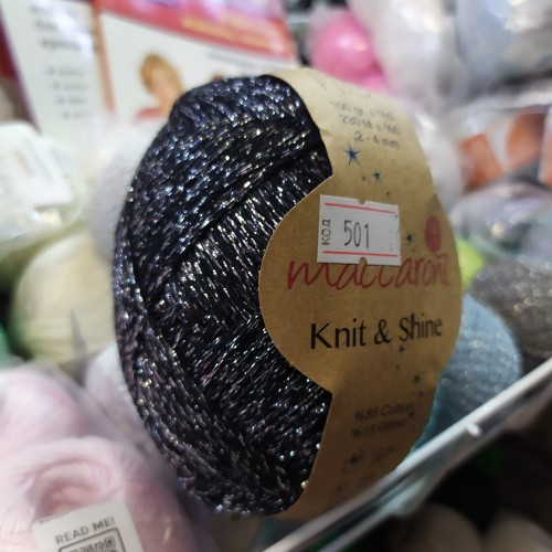 Шнур Maccaroni Knit&amp;Shine чорний зі сріблом 501