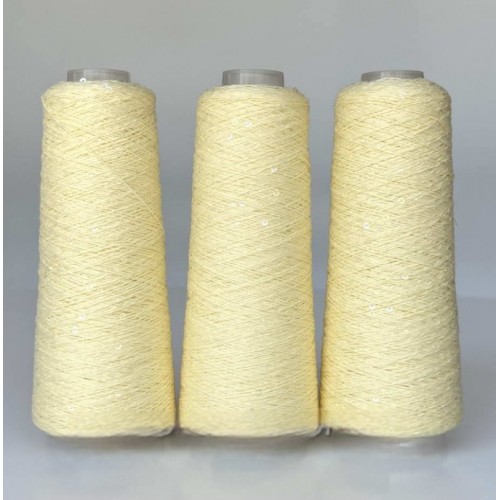 Infinity yarn 141 - Світло-жовтий+прозора паєтка паєтка на коттоні 3мм